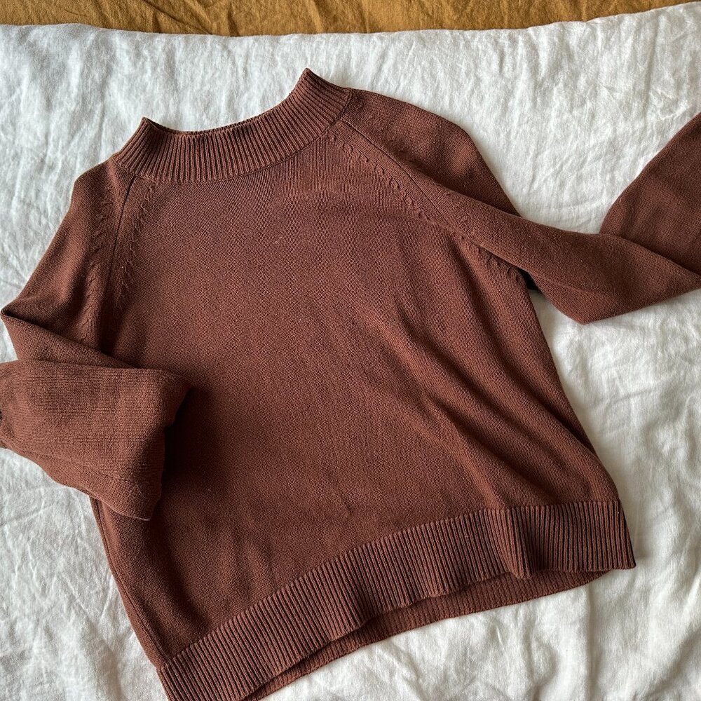 Quince 100% Organic Cotton Mockneck Sweater, Brown/Cappuccino Womens Sz S